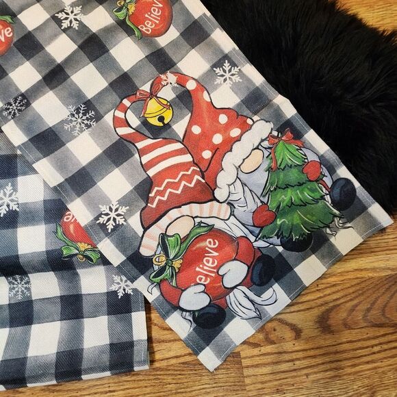 Charcoal Gray Buffalo Plaid Gnome Christmas Tree Table Runner 13x120 - Picture 2 of 6